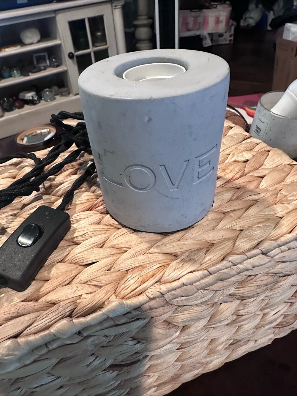 LOVE Embossed Concrete light fixture or candle Holder - Gray